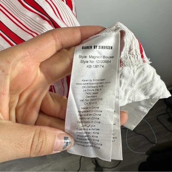 Karen By Simonsen Red and White Striped Blouse - Picture 6 of 8